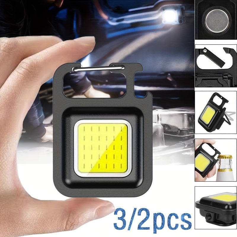 Набор из 2 портативных мини-фонариков для ключей на открытом воздухе, COB, освещение для рюкзака