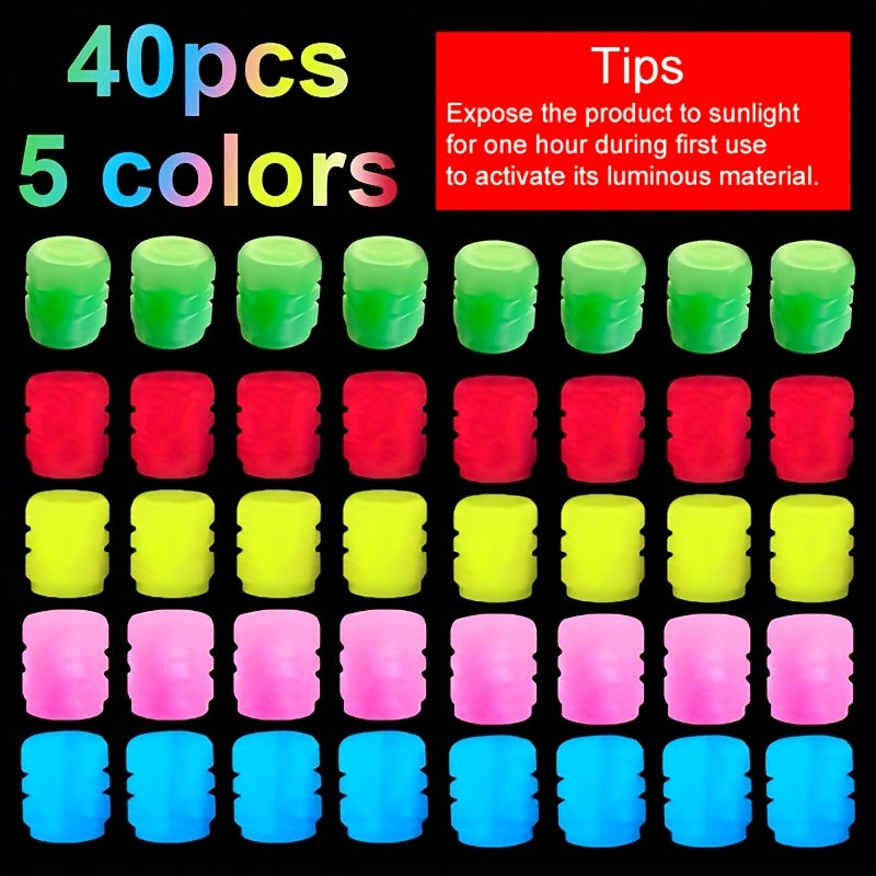 40 шт. светящиеся крышки для вентилей шин, светятся в темноте, флуоресцентный пластик, для автомобиля, мотоцикла
