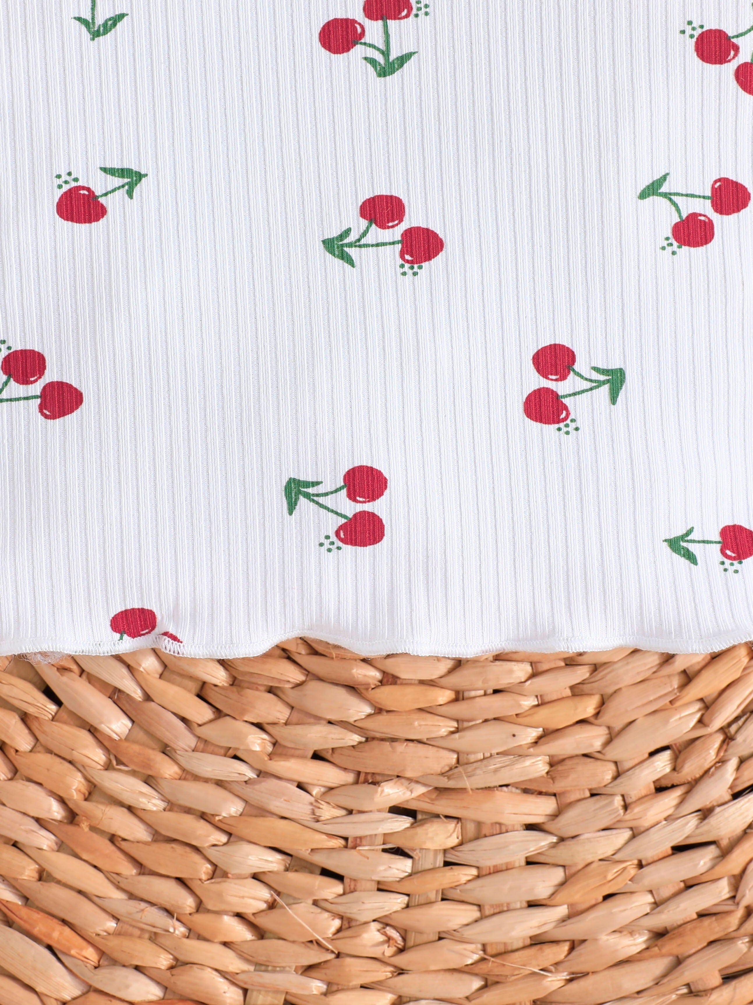 Girls Summer Set with Cherry Print T-Shirts and Shorts Lightweight and Machine Washable