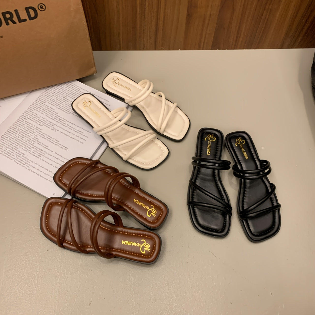 Women's Slip-On Backstrap Sandals Faux Cover Open-Toe Summer Slippers Black White Brown