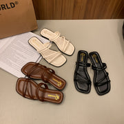 Women's Slip-On Backstrap Sandals Faux Cover Open-Toe Summer Slippers Black White Brown