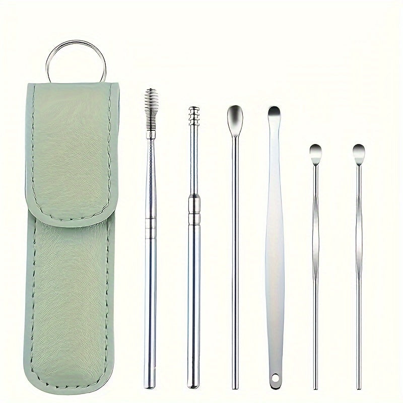 Ear Care Kit with 6 Stainless Steel Ear Spoons and Storage Case for Daily Cleaning