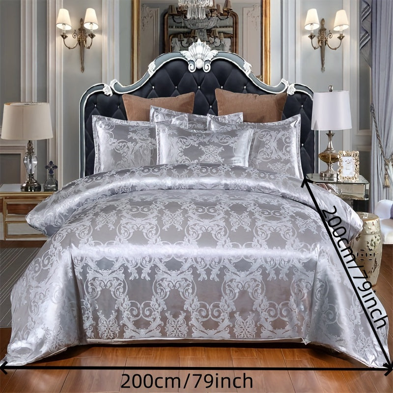 European-Style Satin Jacquard Quilt Cover Set with Pillowcases Bedding Set