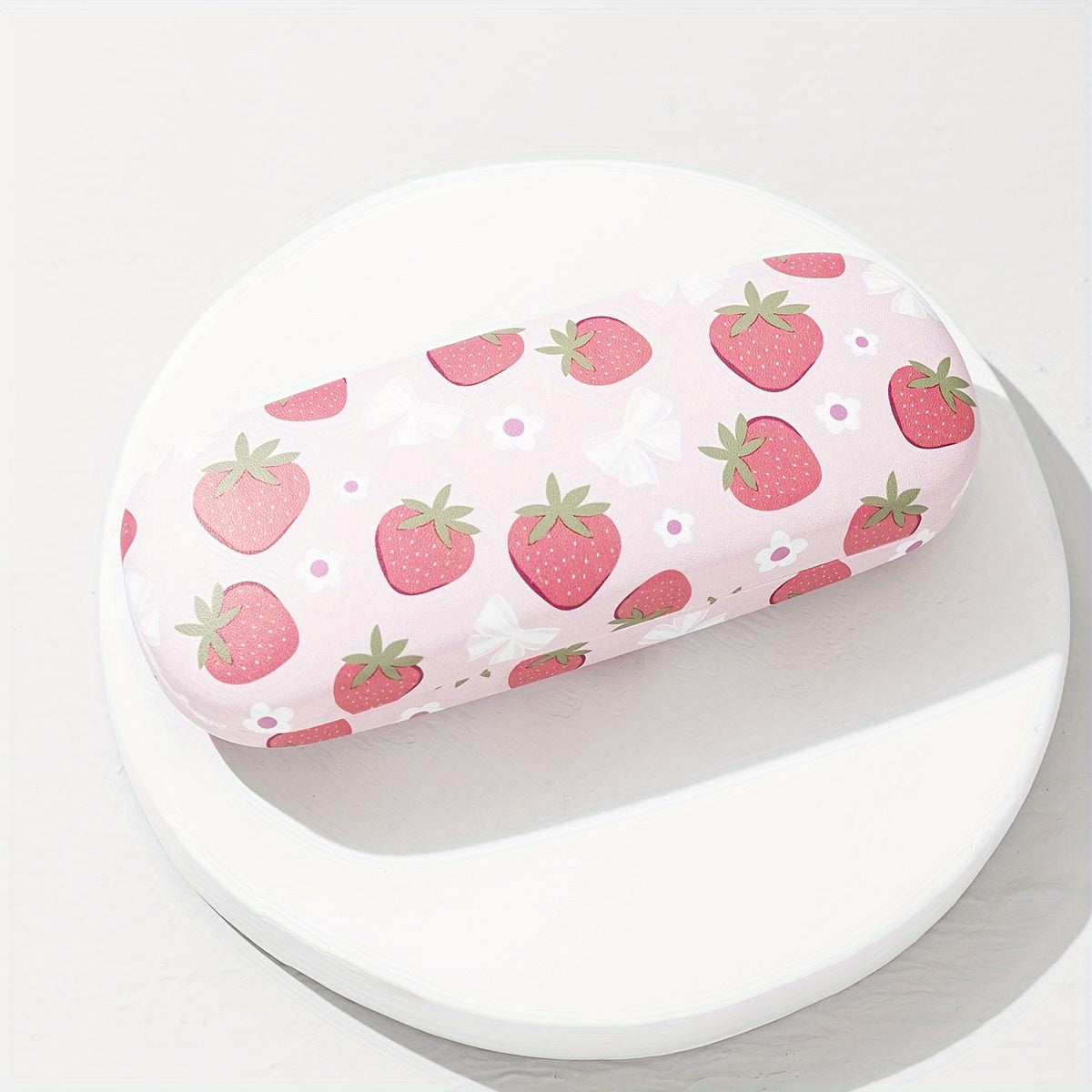 Qizlar uslubidagi portativ ko'zoynak qutisi, gilos bosma pushti qulupnay dizayni bilan