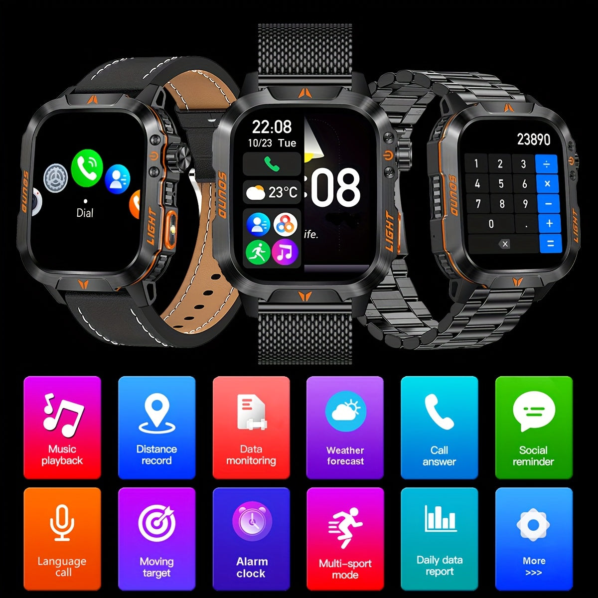 Men's Smartwatch HD Touch Screen LED Flashlight 100+ Sports Modes Pedometer Calorie Tracker