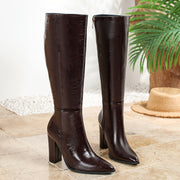 Plus Size Women's Pointed Toe Knee-High Boots Brown Synthetic Winter Casual