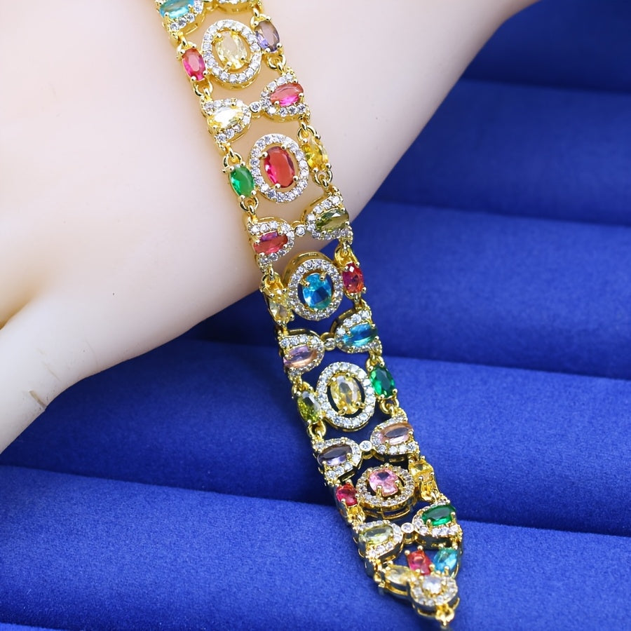 Gold Plated Bracelet with Multicolor Cubic Zirconia Adjustable Clasp for Weddings and Gifts