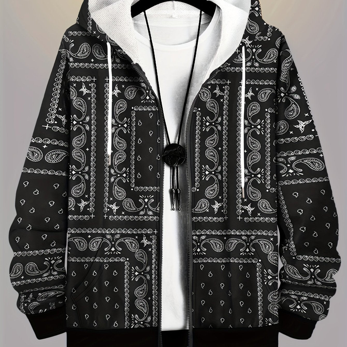 Chaqueta casual con capucha para hombre de talla grande, de poliéster, tela de punto, patrón impreso, ajuste regular