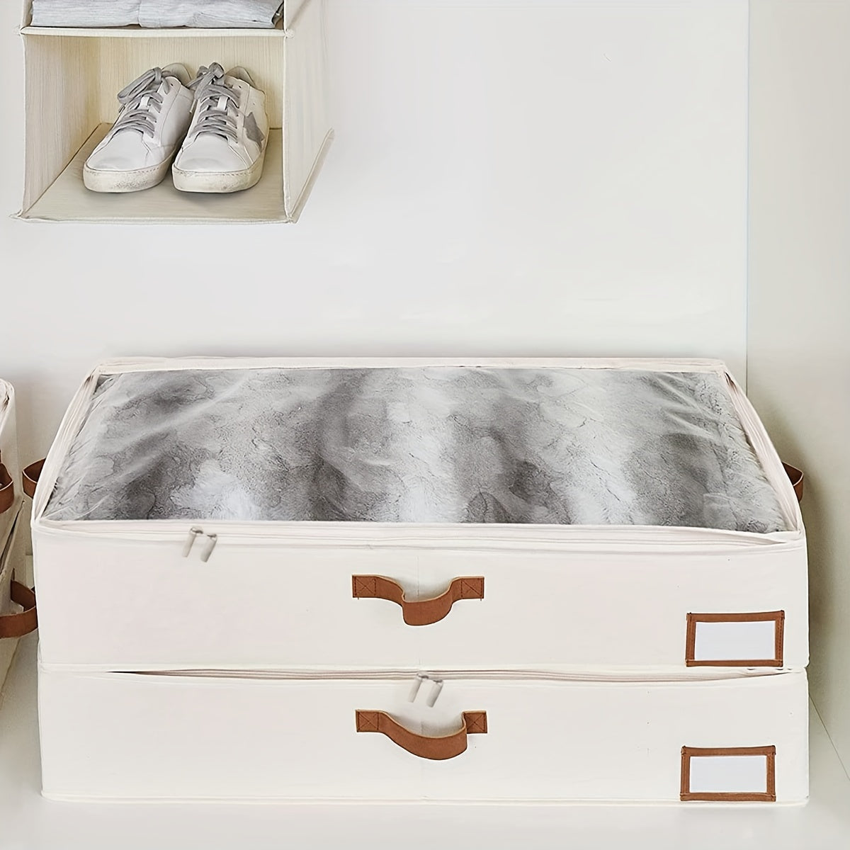 Bolsa de almacenamiento a prueba de agua para edredones con asas de cuero, organizador duradero de poliéster para ropa y edredones