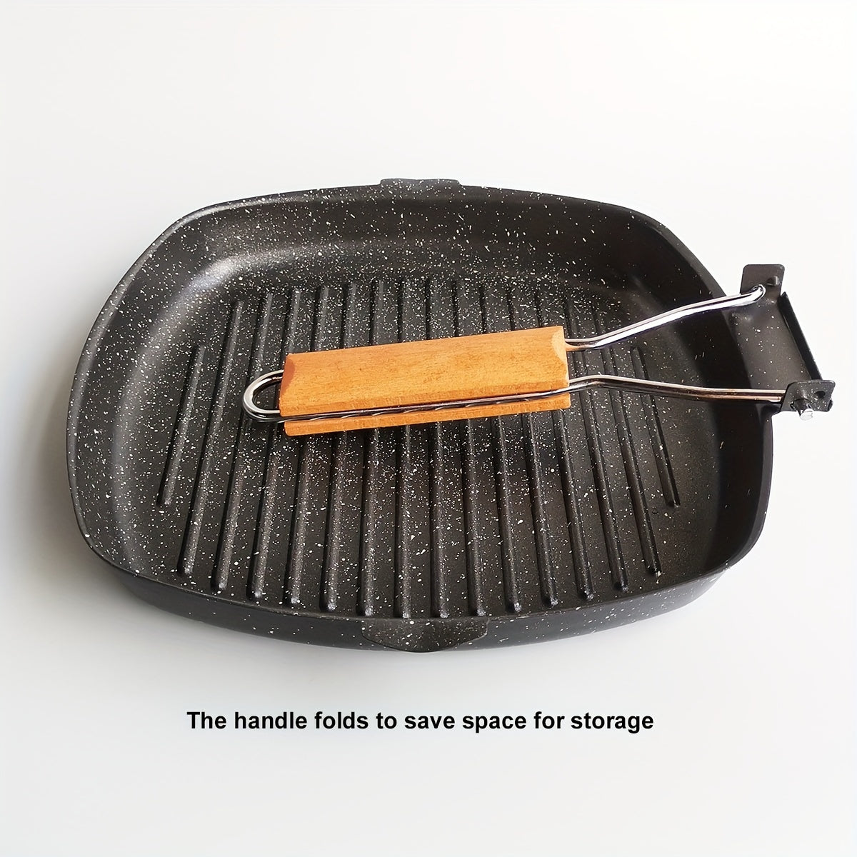Aluminum Skillet with Non-Stick Coating and Foldable Wood Handle for Breakfast and Steak