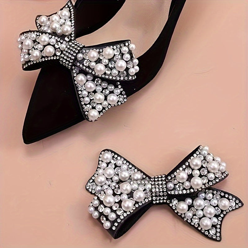 Women Rhinestone Bowknot Shoe Clips Detachable Decor