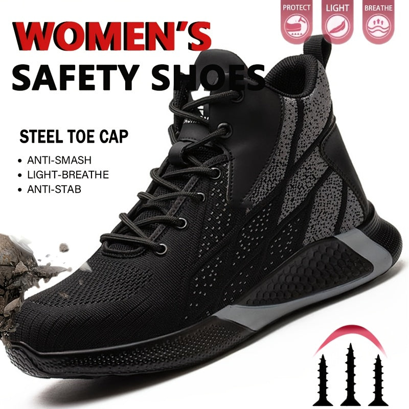 Women’s High-Top Safety Sneakers Breathable Lightweight Puncture Resistant Red Black