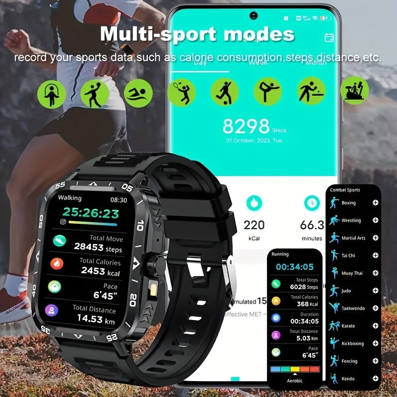 2024-yil yangi aqlli soat, javob berish/qo'ng'iroq qilish funksiyasi, LED balandlik o'lchagichi, barometr, 100+ sport rejimi, 300mAh batareya, ob-havo ko'rish, pedometr, fitnes kuzatuvchi va Android bilan moslik.
