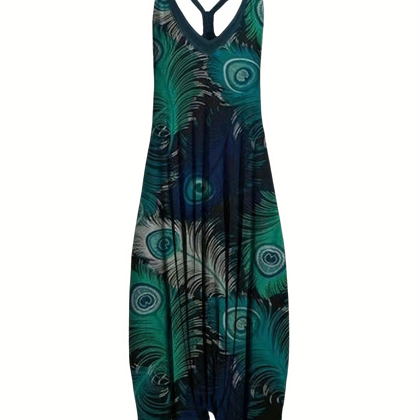 Women's Plus-Size Printed Jumpsuit Casual Sleeveless Wide-Leg