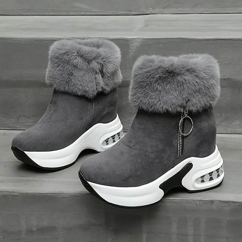 Women's Winter Ankle Boots With Plush Lining Non-Slip Thick Sole Black Brown Gray
