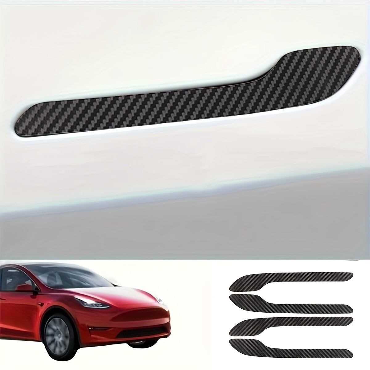 4Pcs Carbon Fiber Look Door Handle Wraps for Tesla Model 3/Y Scratch-Resistant Exterior Accessories