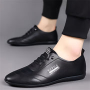 Men's Black Leather Dress Shoes with Round Toe and Lace-Up Closure