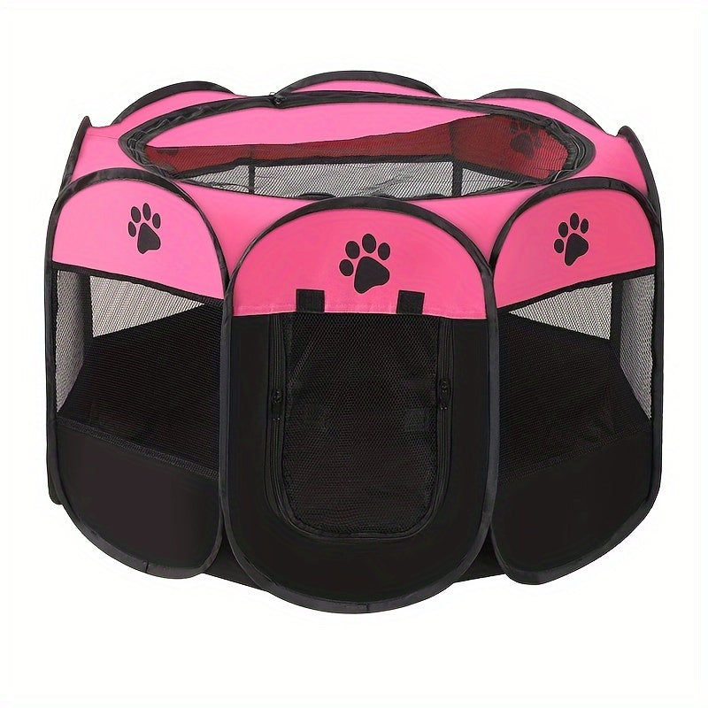 Foldable Pet Playpen Oxford Cloth Paw Print Lodge Style Portable Easy to Assemble