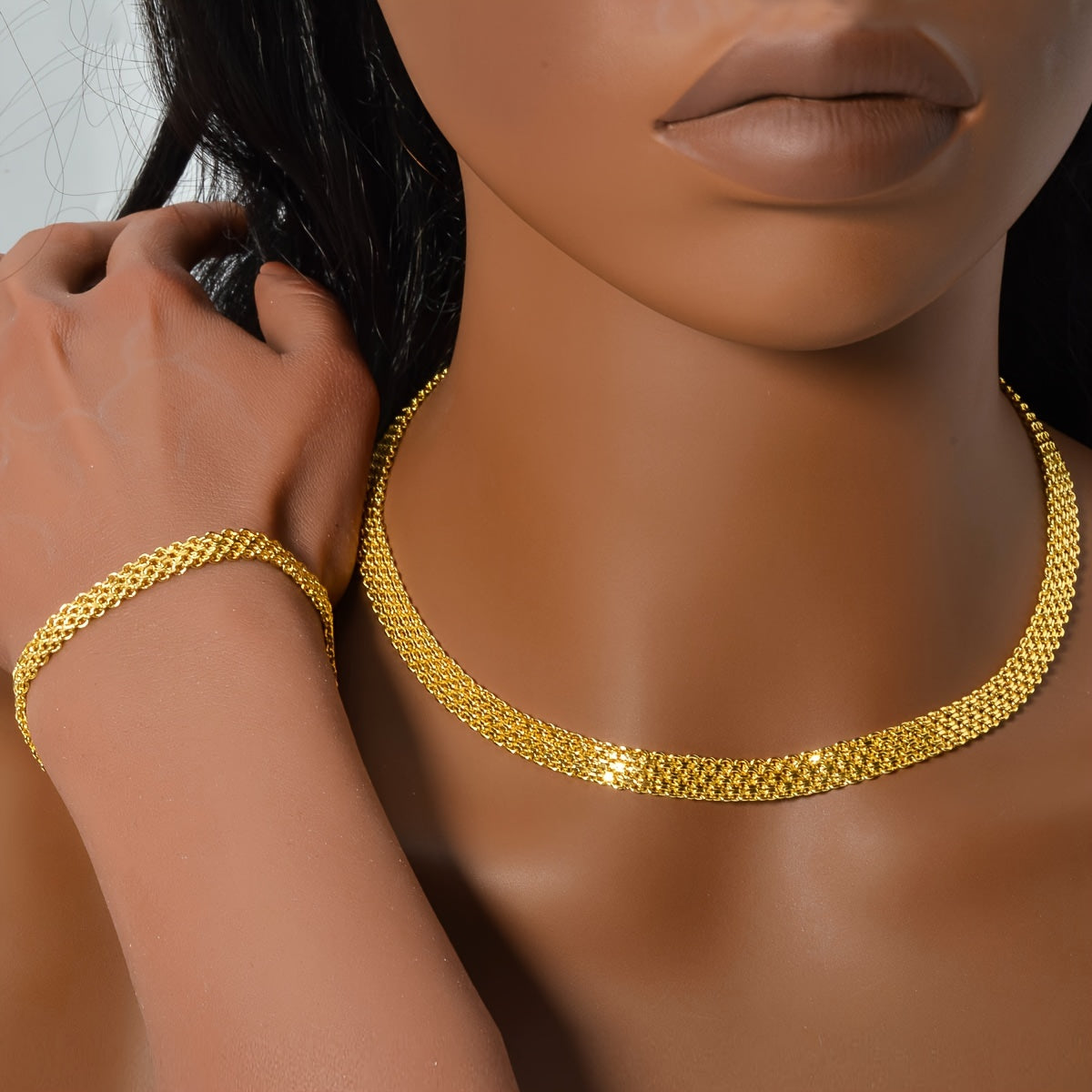 Vintage Iron Jewelry Set for Women Wide Link Chain Necklace and Bracelet for Weddings and Occasions