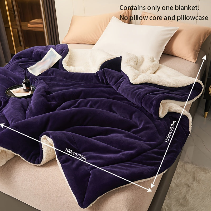 Deep Purple Milk Velvet Shearling Throw Blanket Double-Layered Cozy Warm Soft Machine Washable