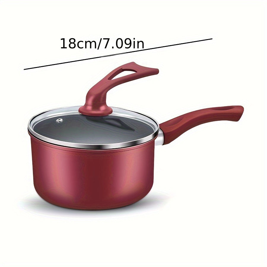 18cm Cast Iron Saucepan with Glass Lid Non-Stick Induction Compatible Cooking Pot