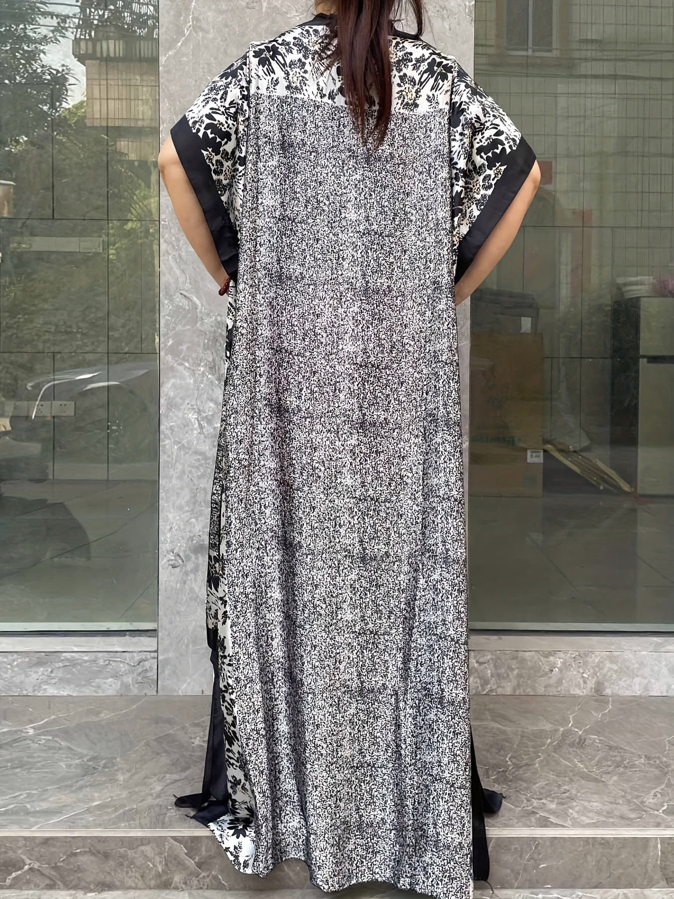 Платье макси для женщин больших размеров с цветочным геометрическим принтом и шарфом, длинные рукава, повседневное для всех сезонов