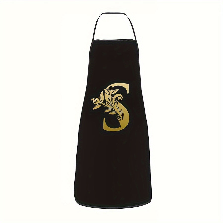 Golden Letter Printed Oil-Proof Kitchen Apron for Home Cooking