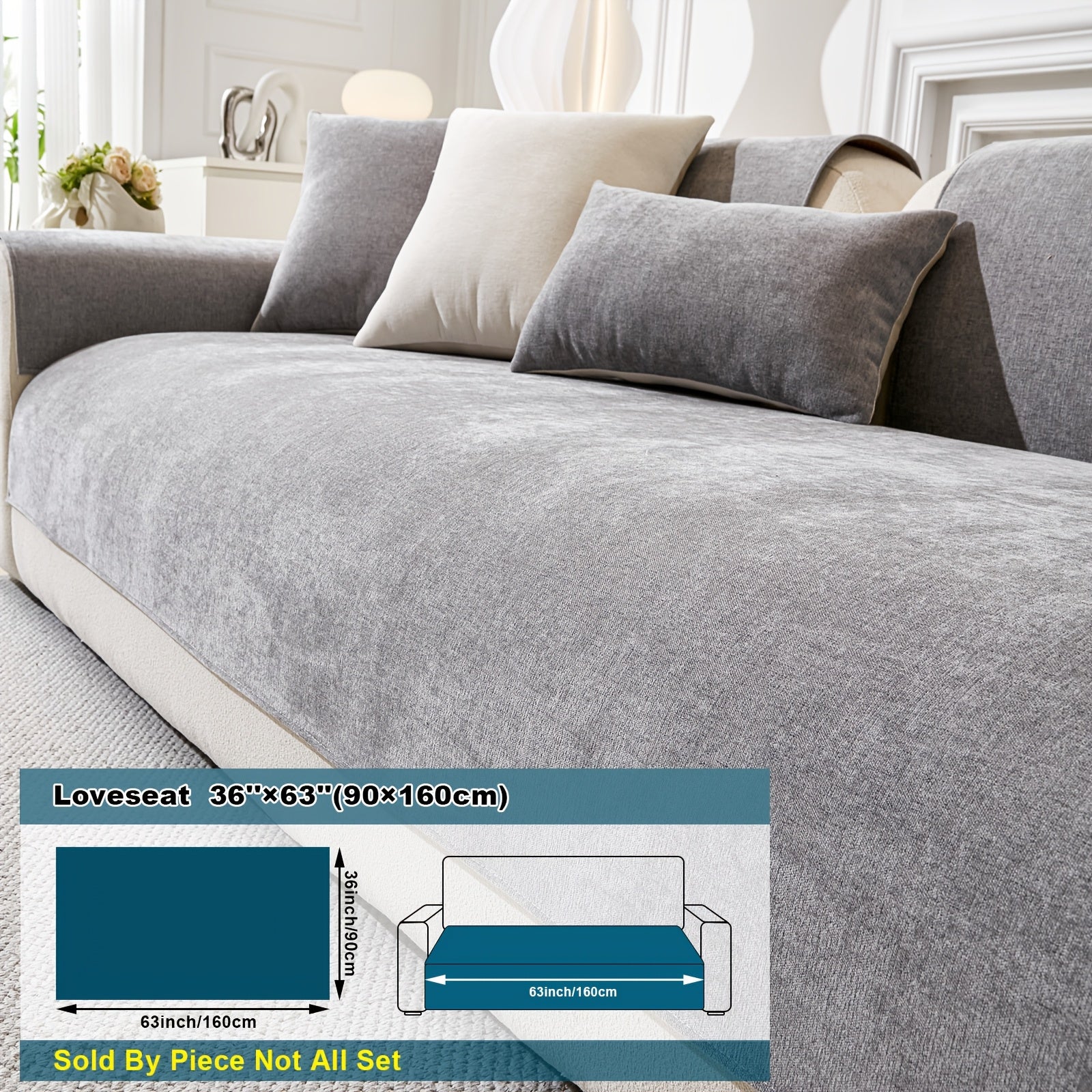 Chenille Sofa Cover Non-Slip Pet-Friendly All Seasons Fits 1-4 Seaters Light Beige