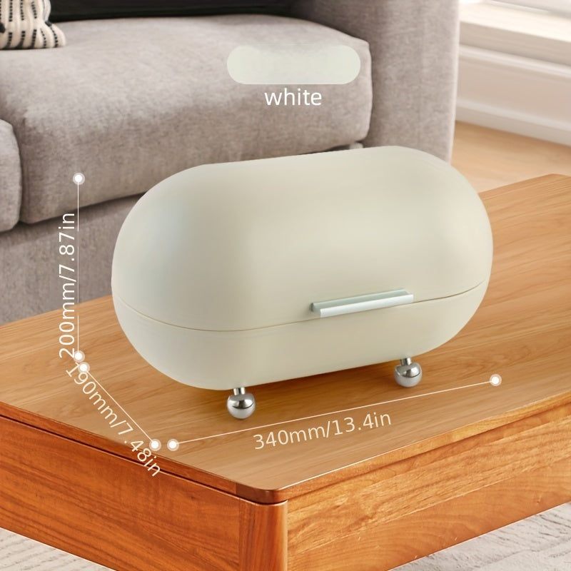 Oval Metal Storage Chest with Flip Top Closure White Non-Waterproof Multipurpose Container