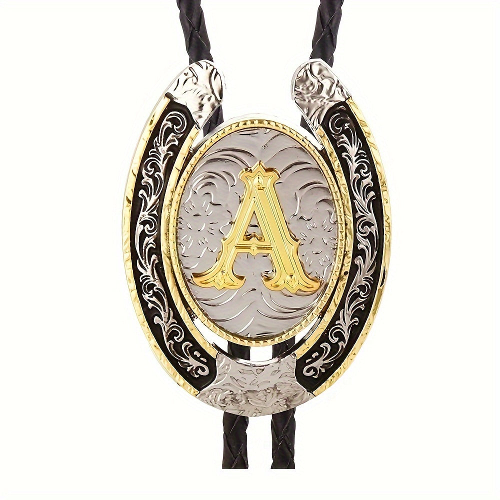 Men's Gold Round Tie with Letters A to Z Western Fashion Street Necklace Accessory