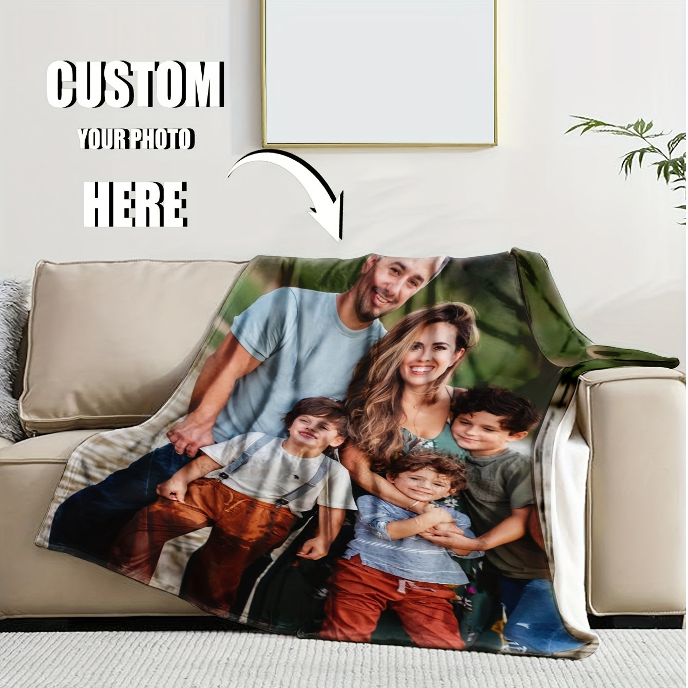 Personalized Photo Blanket Customizable Family Pet Couple Gift Sofa Throw