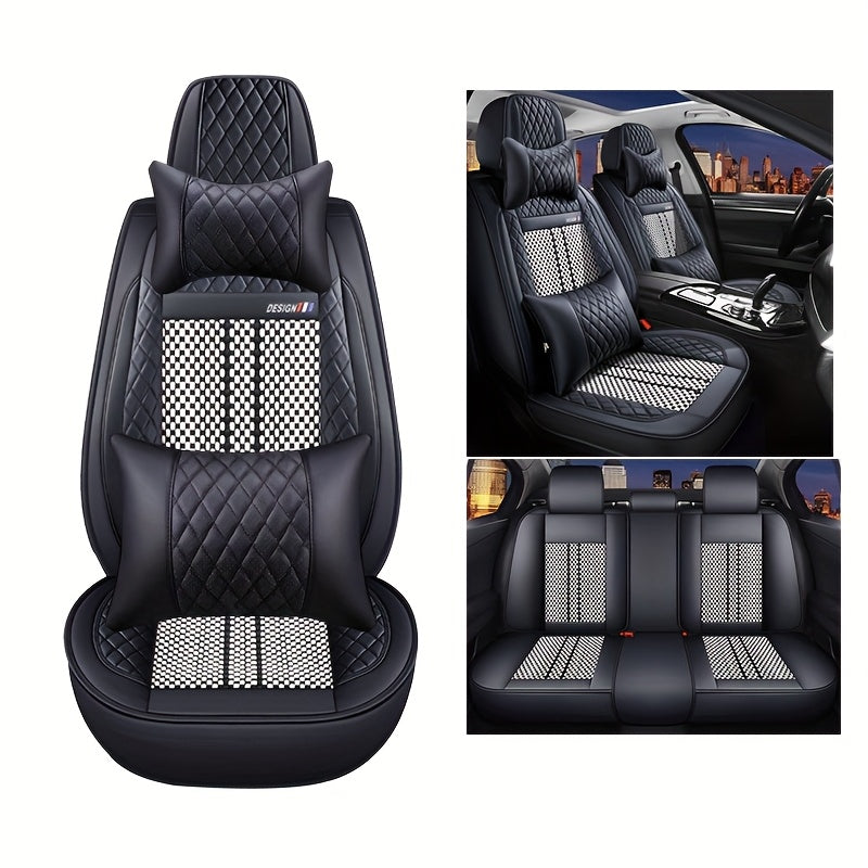 All-Season Wear-Resistant Car Seat Cover Full Set Ice Silk Fabric