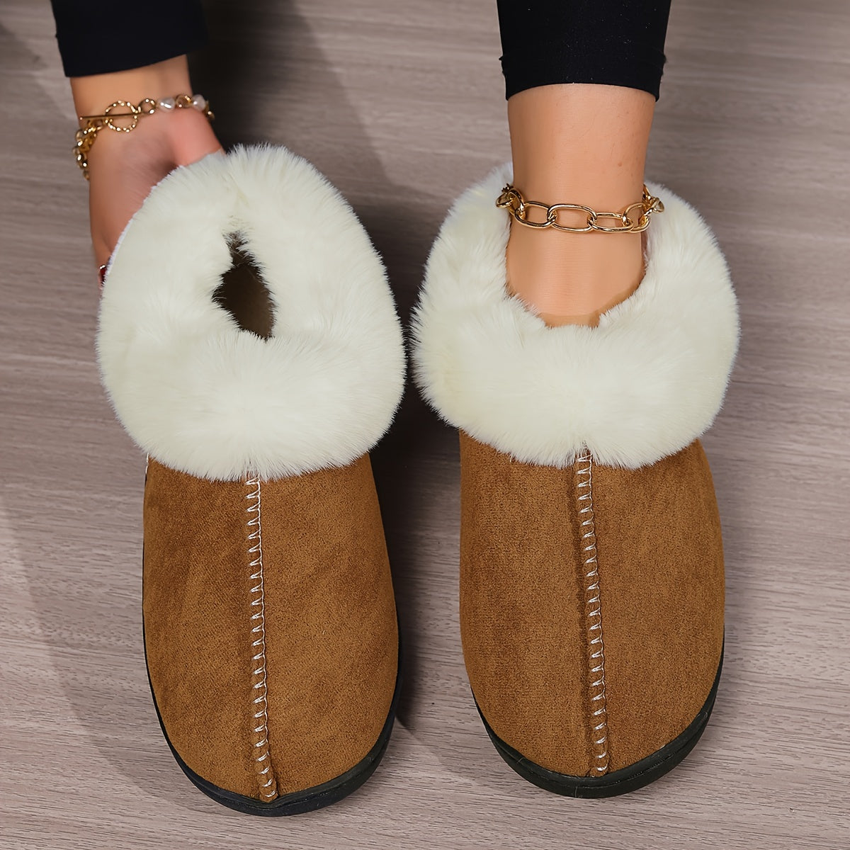 Women's Plush Lined Slippers Solid Color Cozy Home Slip Ons