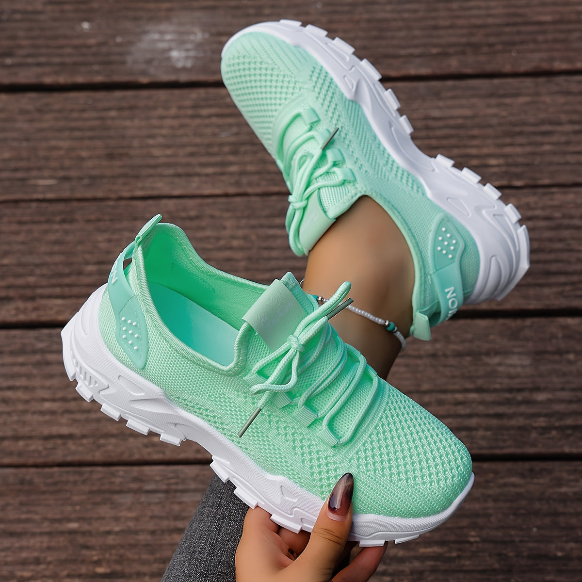 Women’s Light Blue and White Knit Sneakers - Breathable Mesh, Cushioned EVA, Slip-On Low-Top