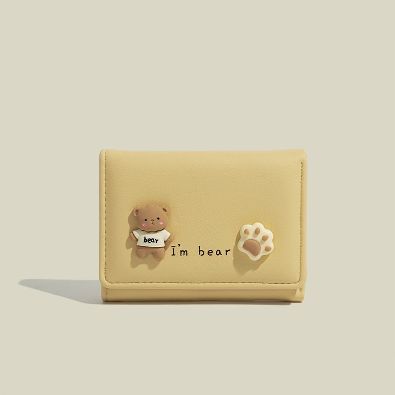 Стильный компактный складной кошелек для женщин с милым мультяшным дизайном и тонким искусственным кожаным держателем для карт.