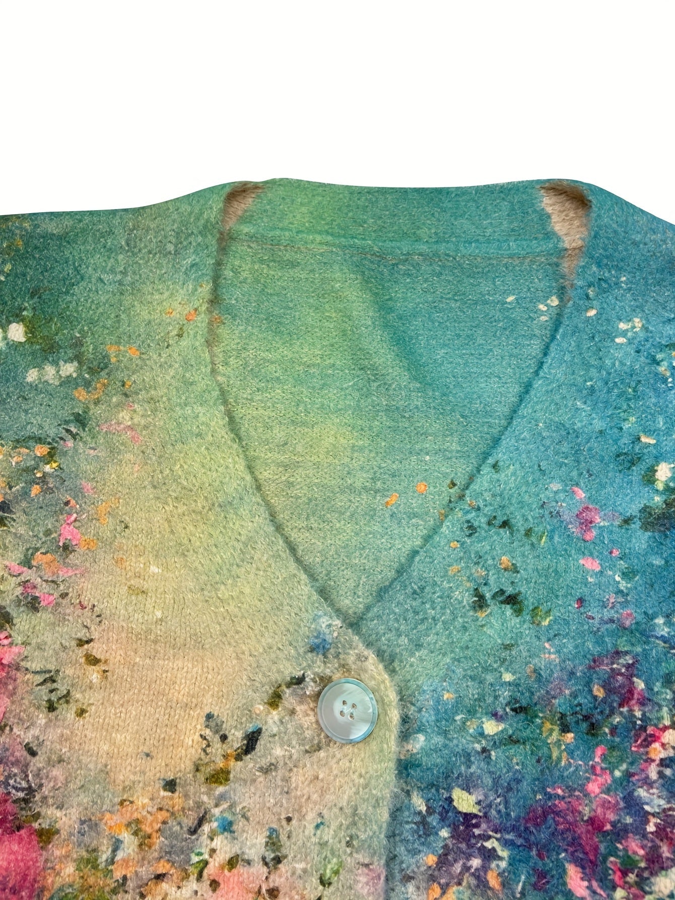 Plus Size Women's V-Neck Cardigan Long Sleeve Abstract Print Sweater