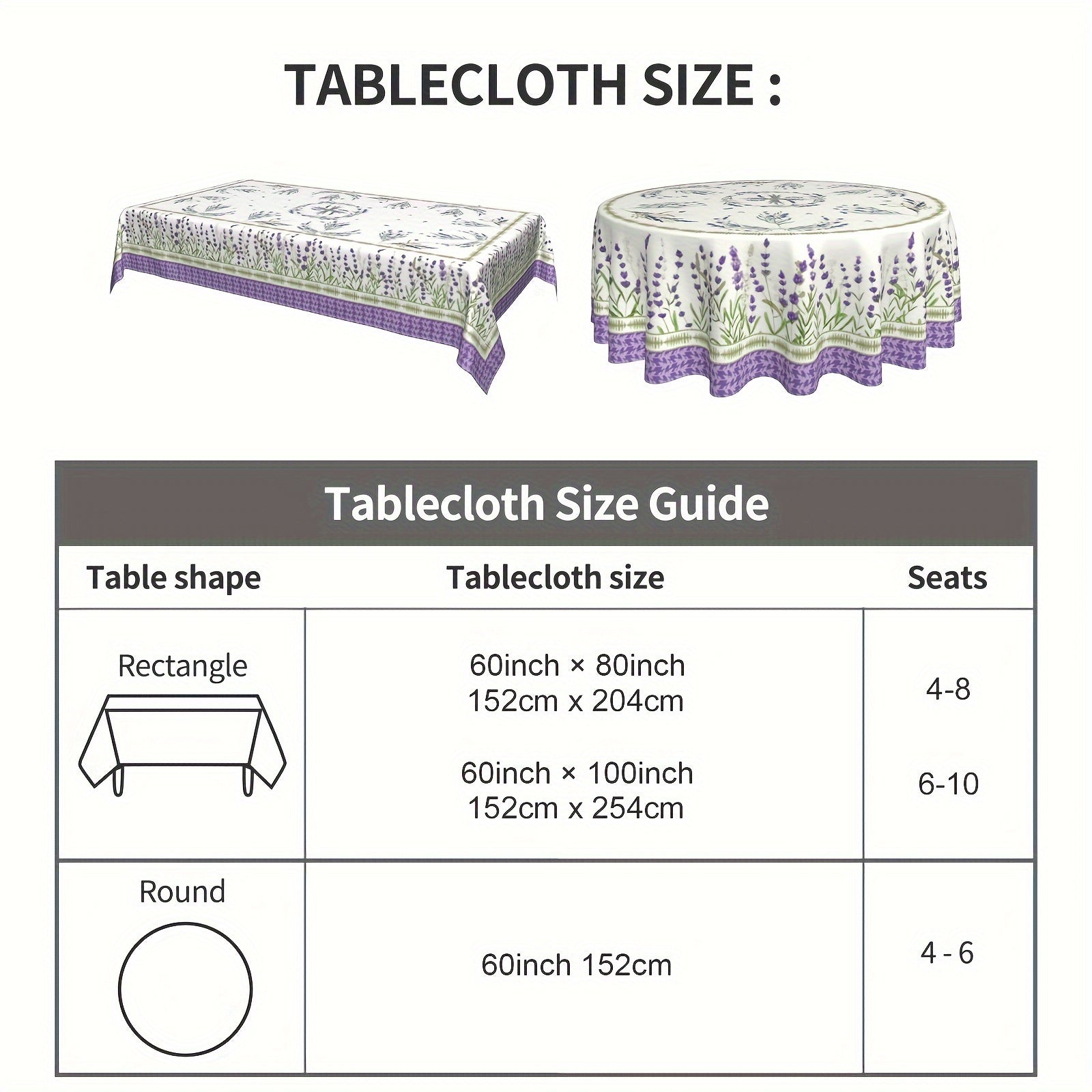 Polyester Lavender Bliss Tablecloth Stain-Resistant Wrinkle-Free for Dining and Kitchen