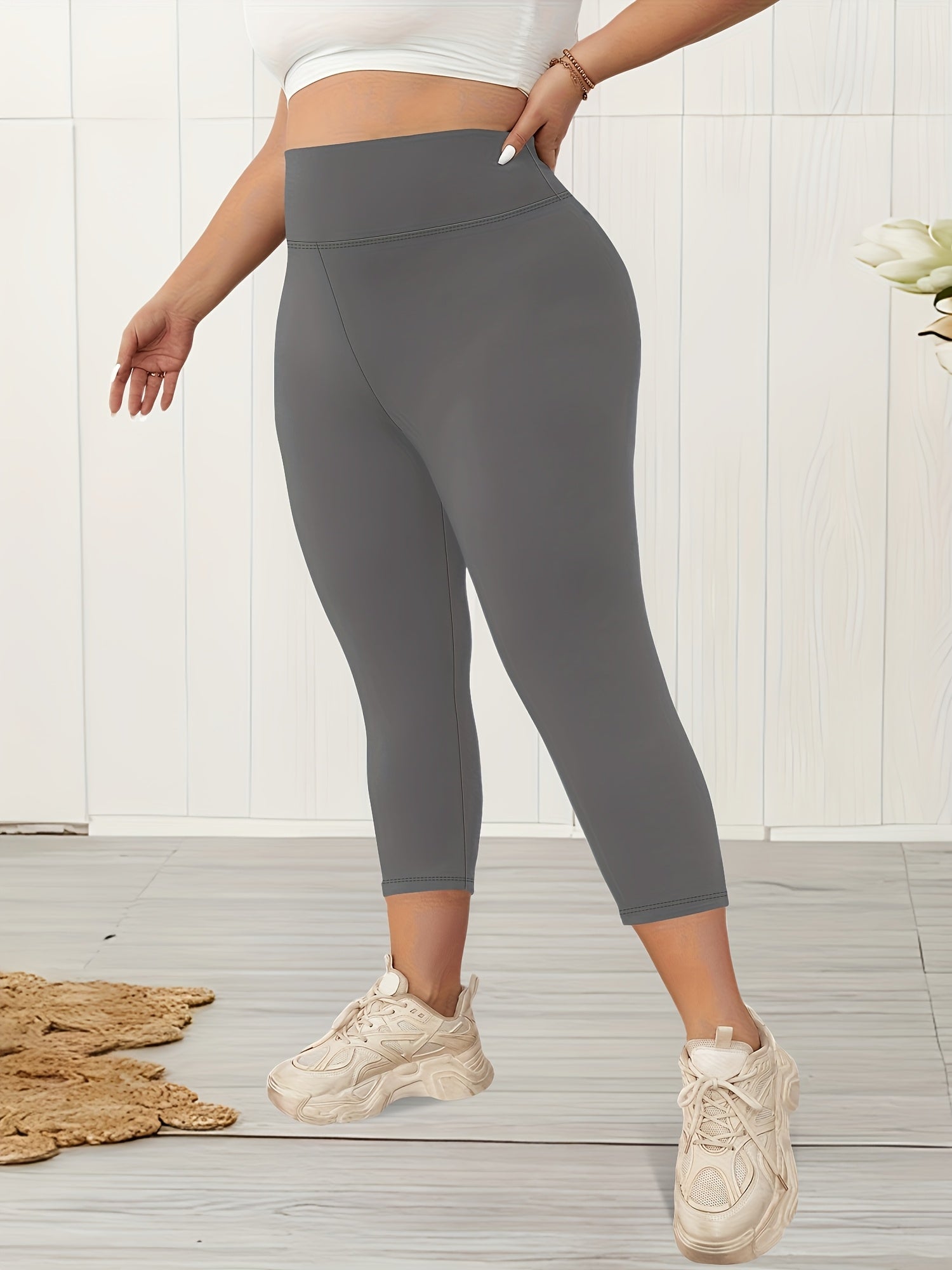 Women's High Waist Skinny Pants 3-Pack Solid Polyester 3/4 Length