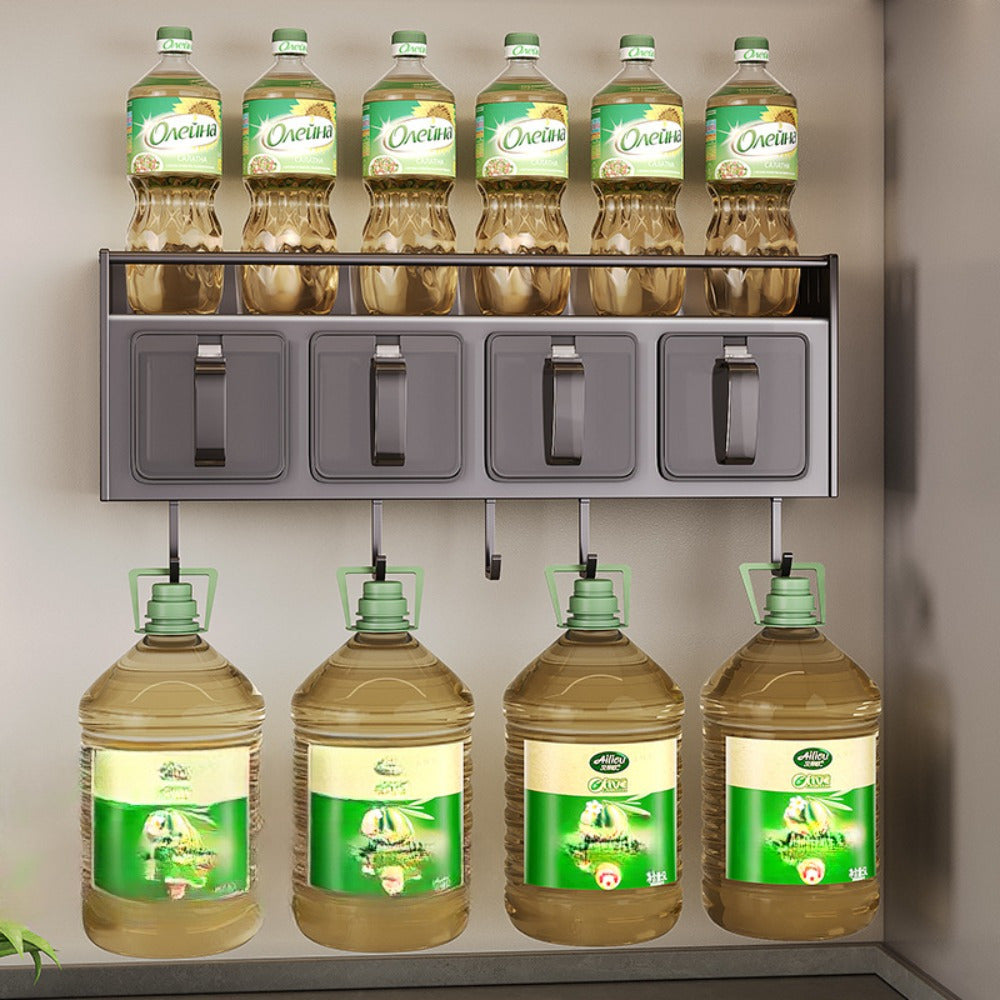 Modern Wall-Mounted Metal Spice Rack Organizer with Hanging Shelf for Kitchen Storage