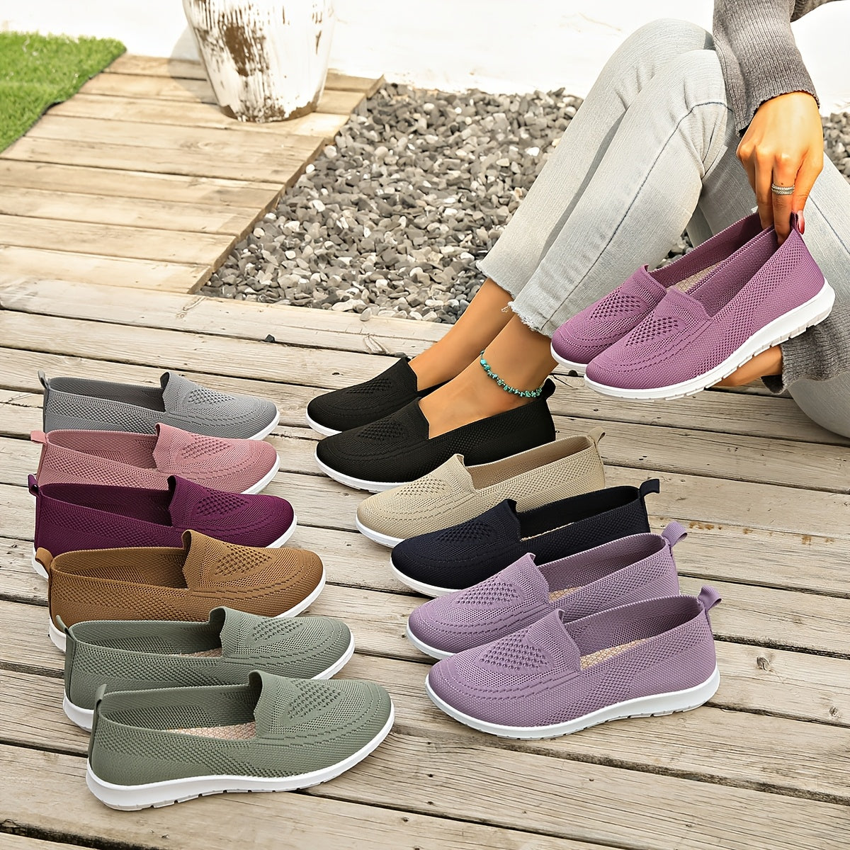 Women's Breathable Slip-On Casual Sneakers with PVC Sole and Fabric Lining in Multiple Colors