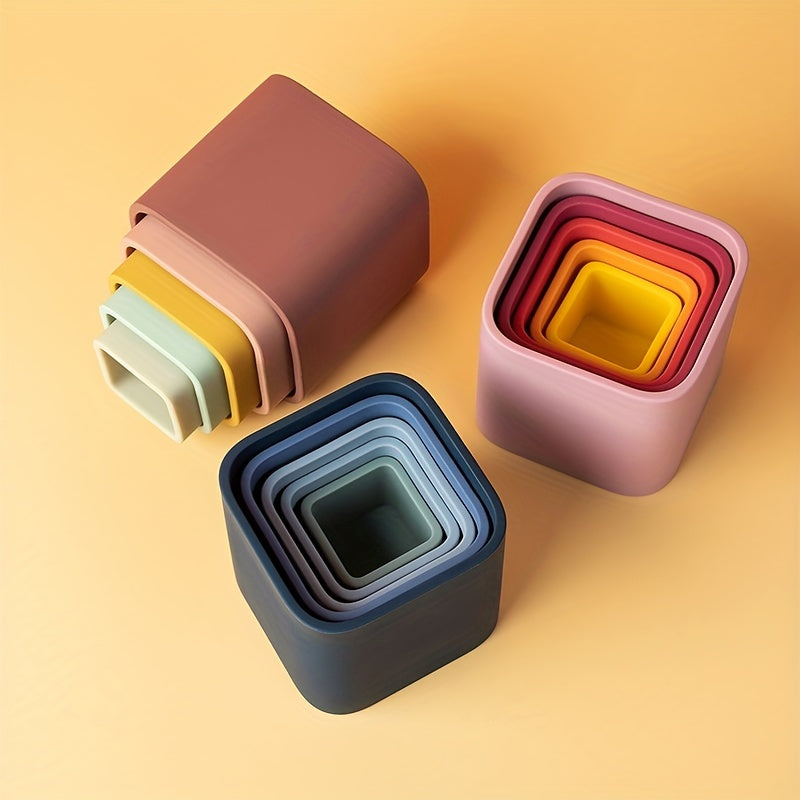 Baby Stacking Toys 5-Piece Silicone Nesting Cups for Early Educational Play BPA Free Safe for Babies 6 Months Plus