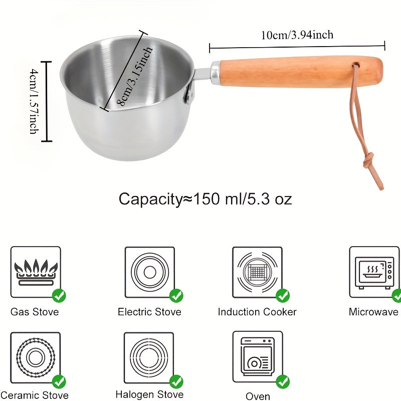 Stainless steel milk warmer with wooden handle for coffee and liquids