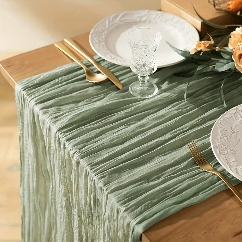 Balinese Pleated Cheesecloth Table Runner Solid Color for Holiday Wedding Dining