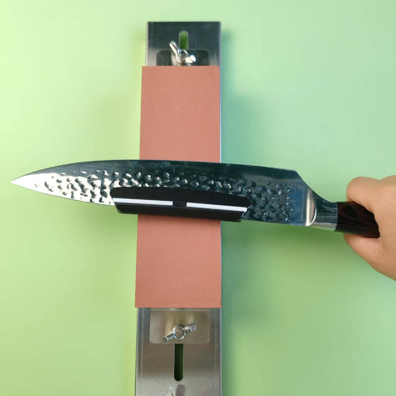 Dual-sided glass oilstone sharpener with adjustable length stainless steel groove corner guide rail for knives