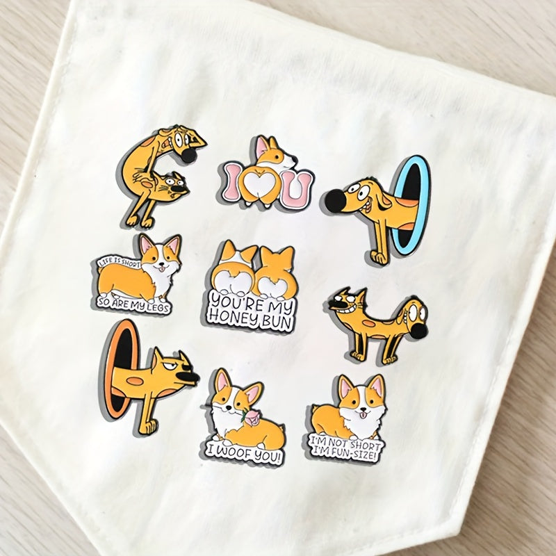 9 ta multfilm itlari emal pinlar to'plami, noaniq shakldagi hayvonlar broshlari kiyim va ryukzak bezaklari uchun