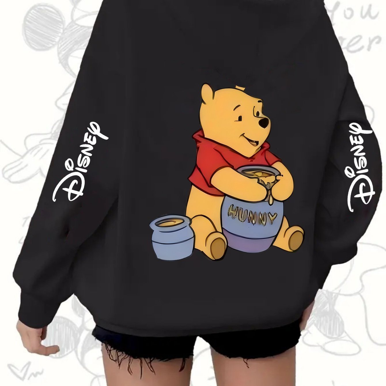 Plus Size Women's Hoodie Cartoon Print Honey Pot Drawstring Casual Jacket