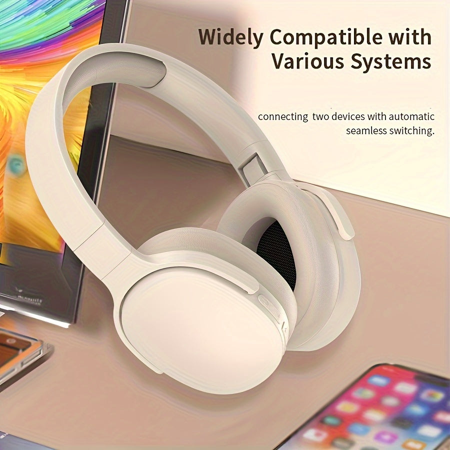 Foldable Wireless Earphones with Leather Design Noise-Isolating Bluetooth Headphones for Tablets PCs TVs Phones