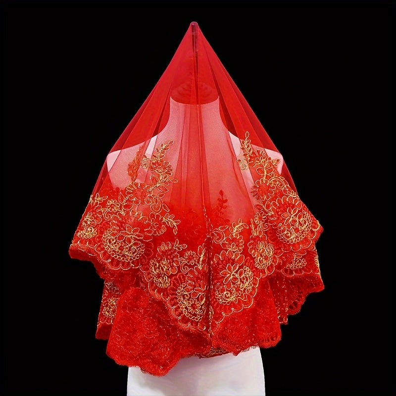 Vintage uslubdagi to'y voilki, taxt va bejirimli choyshab bilan, shaffof to'y sharf