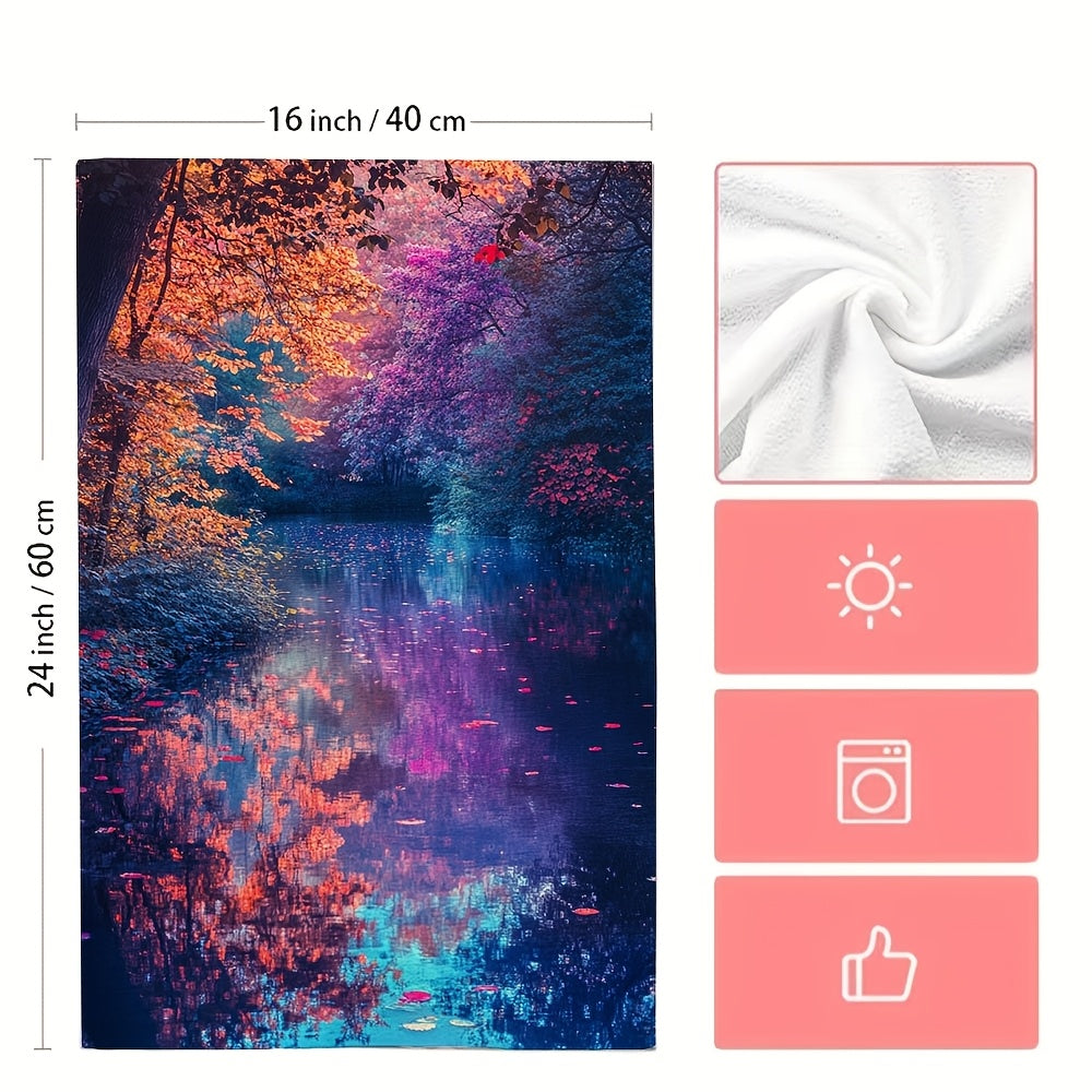 Toallas de cocina ultra suaves escena de río de otoño 40x60cm toallas absorbentes para platos y manos