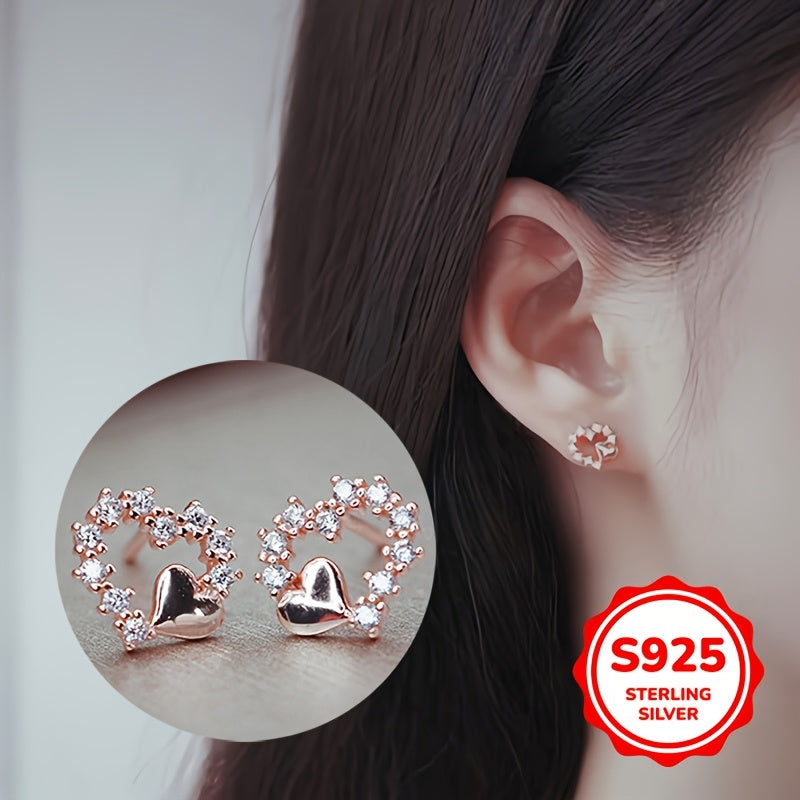 Women Heart-Shaped Silver Earrings with Synthetic Zirconia Jewelry Gift